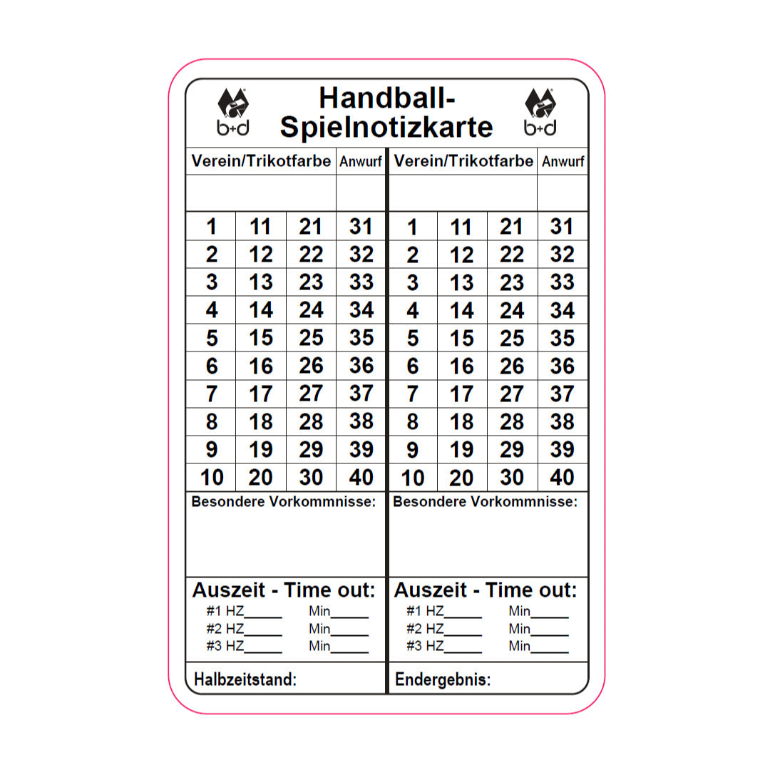 match record cards handball – Schiedsrichter DE